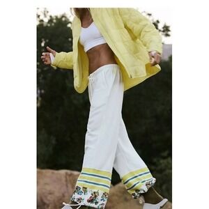 FP Movement Free People White Floral Stripe Wide Leg Sweatpants XS OB1433316